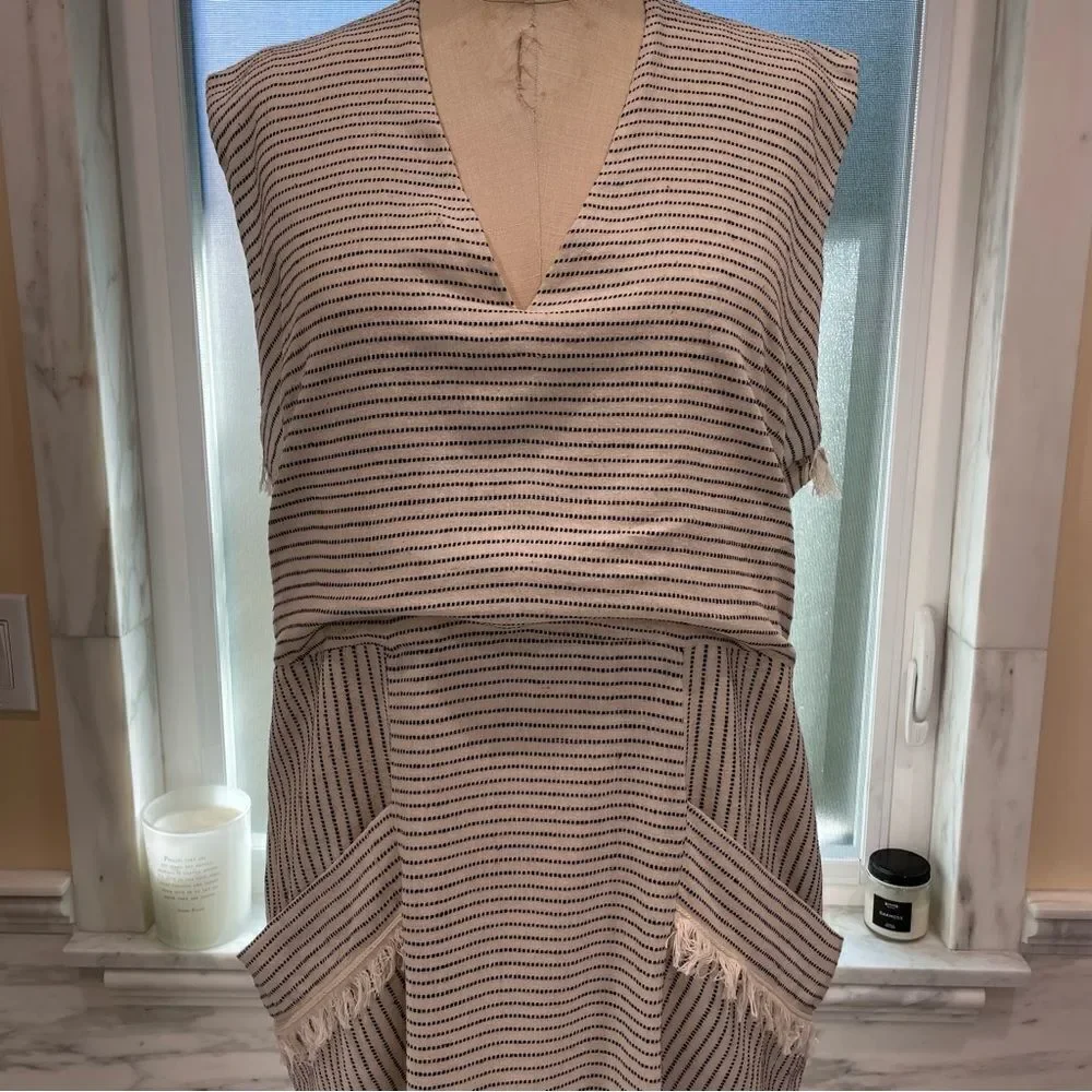 Mirth Biarritz 100% Cotton Ivory/Black Striped Dress Sz-L